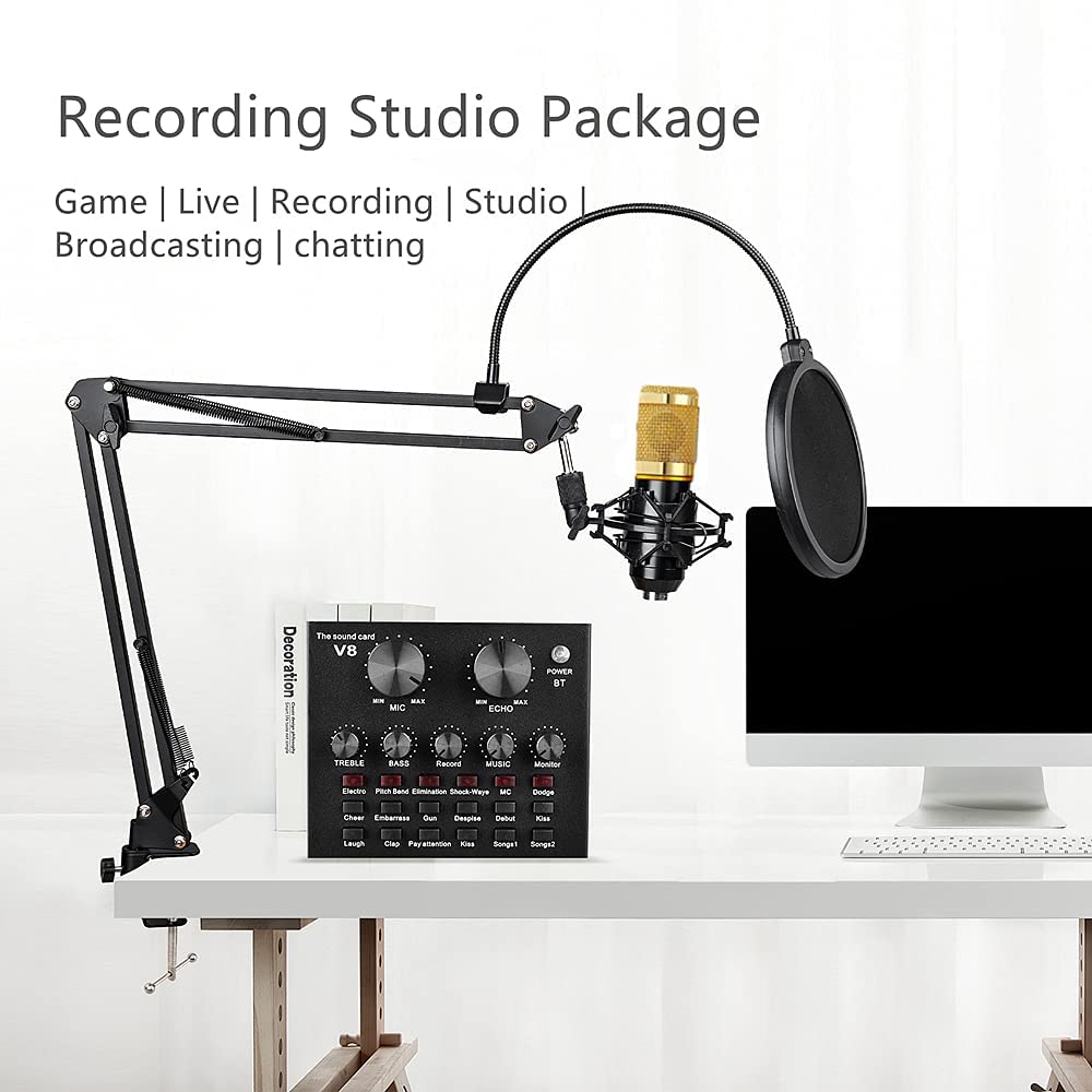 Podcast Equipment Bundle, BM-800 Recording Studio Package with Voice Changer, Live Sound Card - Audio Interface for Laptop Compu